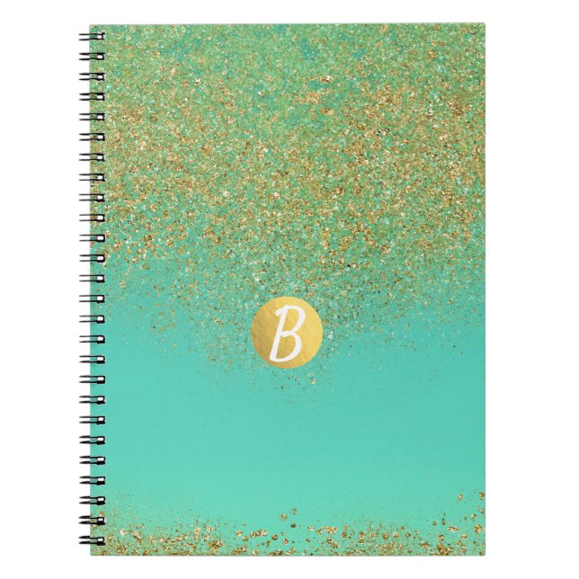 Carnet Paillettes dorées & Monogramme Glamour Aqua sarcel (Devant)