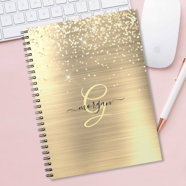 Carnet Paillettes dorées & monogramme, nom en écriture no (Créateur téléchargé)