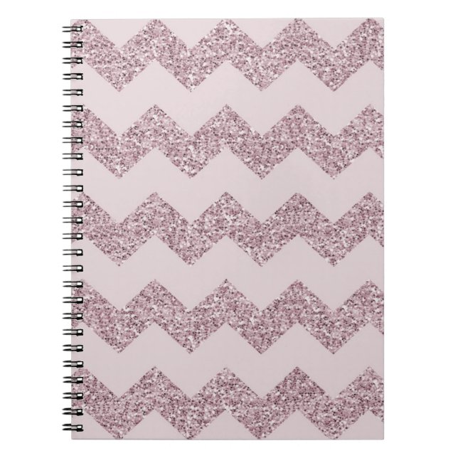 Carnet Paillettes Faux Chevron Rose (Devant)