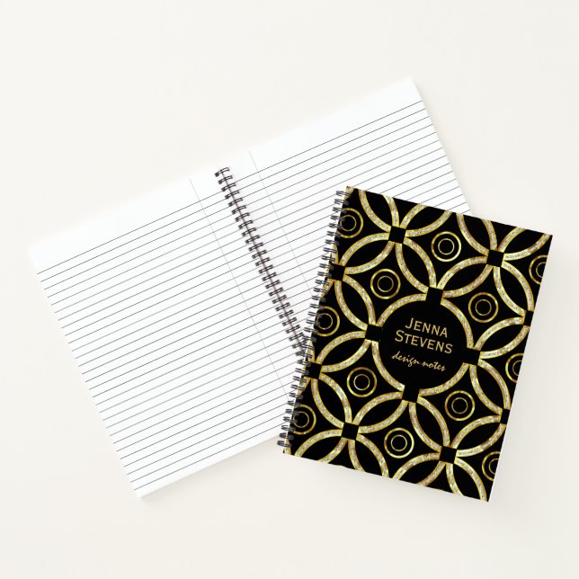 Carnet Paillettes géométriques or et blanches sur fond no (Intérieur)