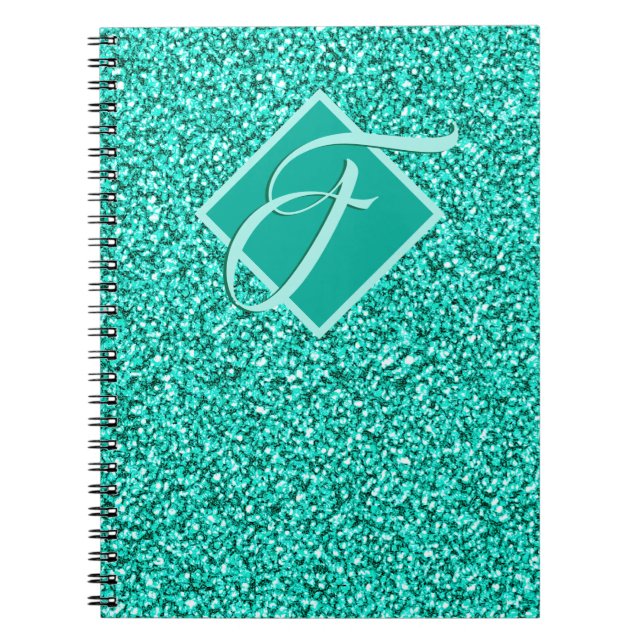 Carnet Paillettes Glam Turquoise Bleu Monogramme Pailleté (Devant)