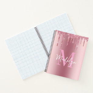 Carnet paillettes Monogramme nom rose pailleté féminin