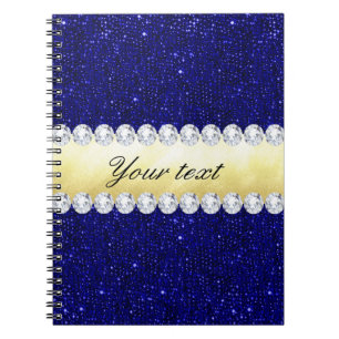 Carnet Paillettes personnalisées de marine, or, diamants