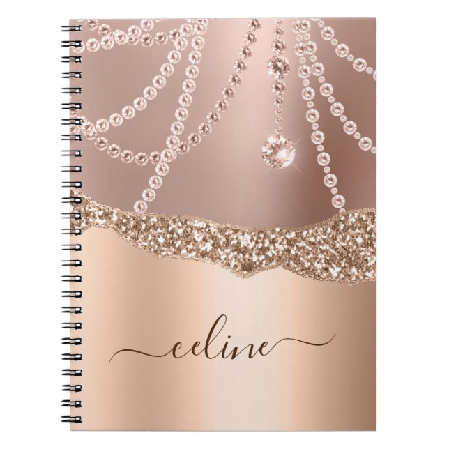 Carnet Paillettes Rose Gold Féminin Élégant Scintillant (Devant)