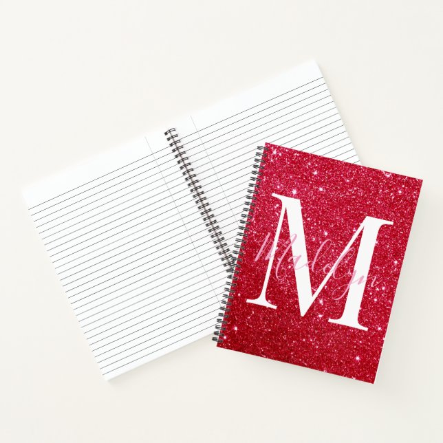 Carnet paillettes rouge monogramme nom féminin (Intérieur)