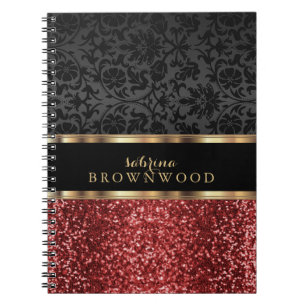 Carnet Paillettes rouges et damas noir