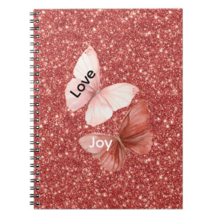Carnet Paillettes Rouges Roses Amour Joie Papillons
