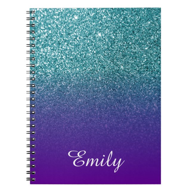 Carnet Paillettes sarcelle et ombre violet Personnalisé (Devant)