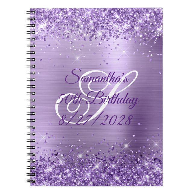 Carnet Paillettes Violet Clair Feuille 50e Anniversaire (Devant)
