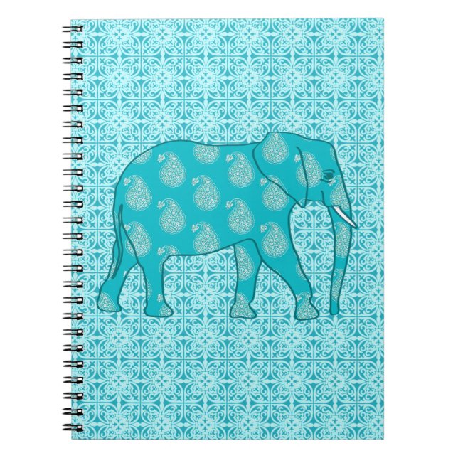 Carnet Paisley - bleu turquoise et aqua (Devant)