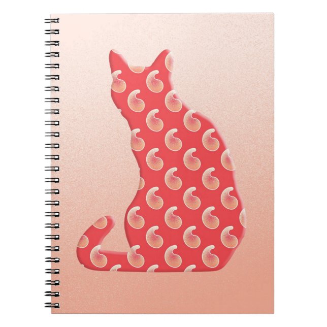 Carnet Paisley Cat - nuances de corail orange (Devant)