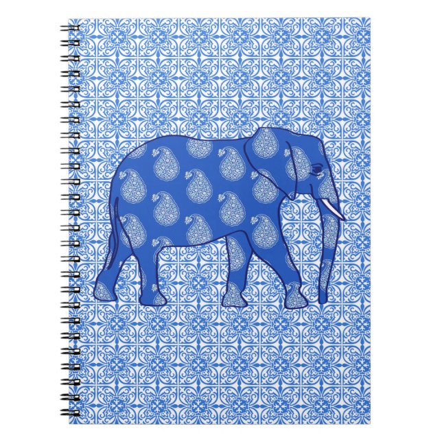 Carnet Paisley éléphant - bleu cobalt et blanc (Devant)