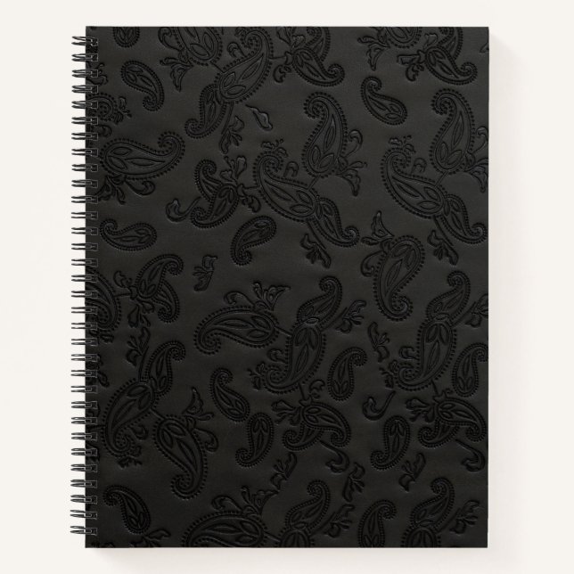 Carnet Paisley en cuir noir (Devant)