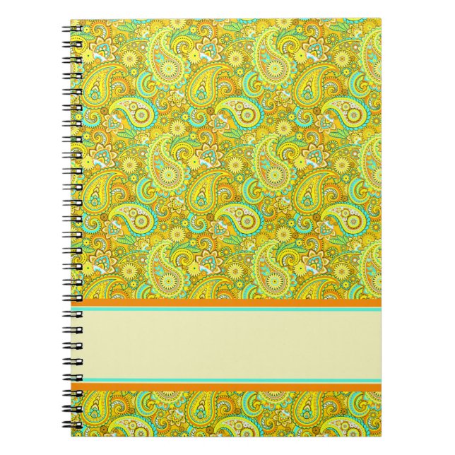 Carnet Paisley jaune cyan (Devant)