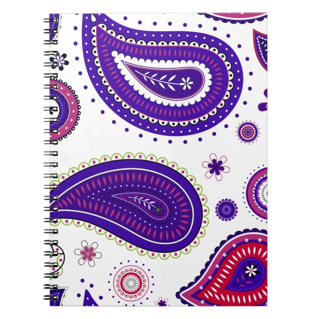 Carnet Paisley violet, motif de fleurs colorées (Devant)