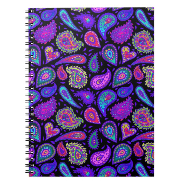 Carnet Paisley violet multicolore sur Black Beautit (Devant)