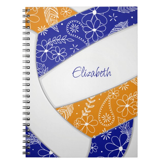 Carnet paislies plumes bleu orange boho volleyball (Devant)