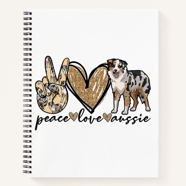 Carnet Paix, Amour, Aussie, chien de berger australien, A (Devant)