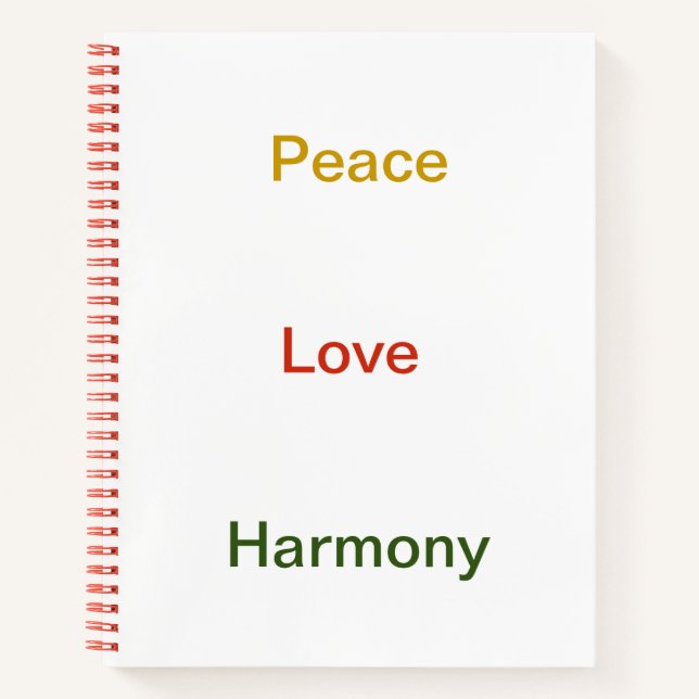 Carnet Paix amour harmonie or rouge vert (Devant)