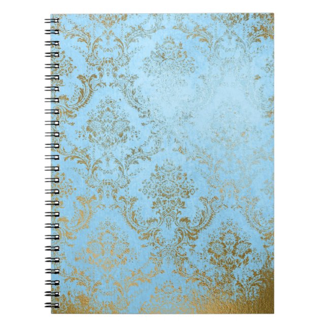 Carnet Pale blue gold ,rustic damask,shabby,worn,elegant, (Devant)