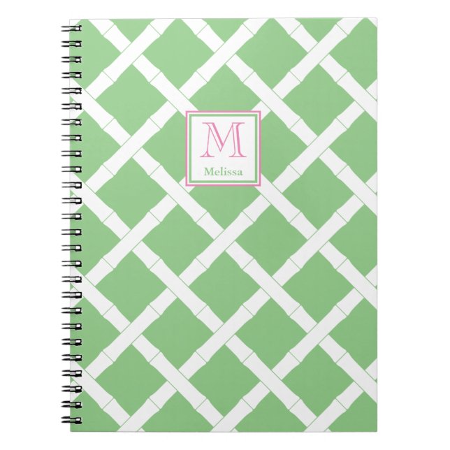 Carnet Palm Beach Preppy Vert Et Rose Bamboo Trellis (Devant)