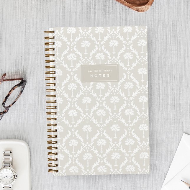Carnet Palm Damask Personalized Notebook | Linen Beige (Créateur téléchargé)