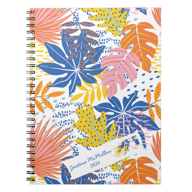 Carnet Palme tropicale moderne rose bleu jaune (Devant)