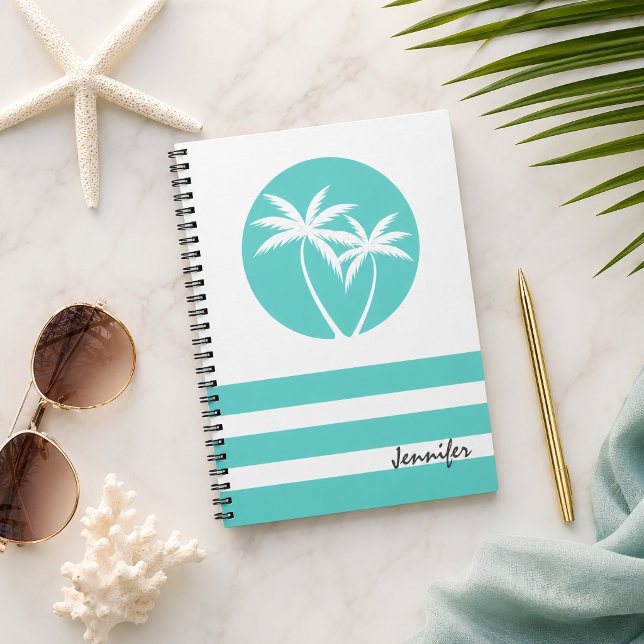 Carnet Palmier tropical avec rayures et nom (Créateur téléchargé)