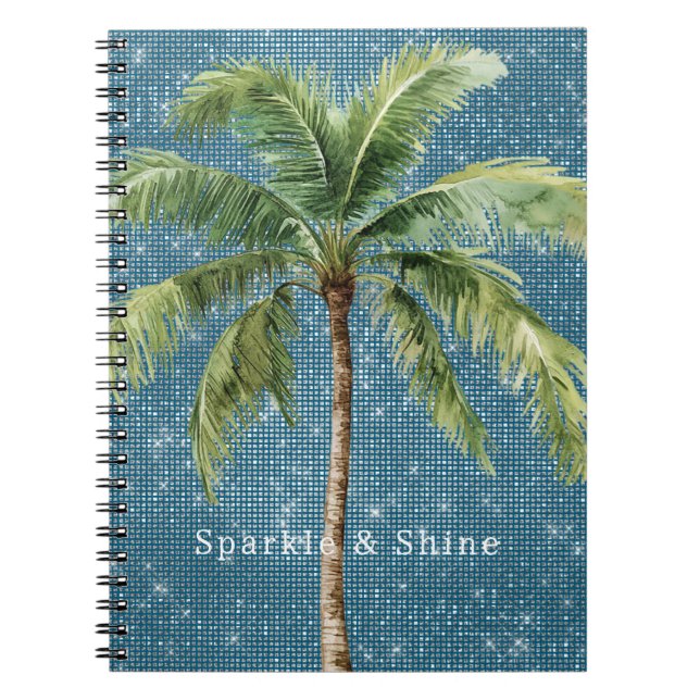 Carnet Palmier Tropical Bleu Vert Étincelle  (Devant)