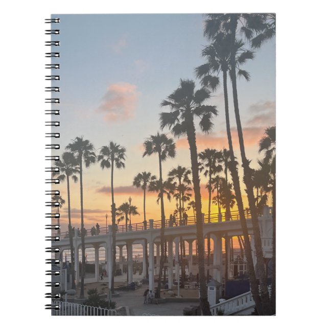 Carnet Palmiers avec coucher de soleil orange Océan Calif (Devant)