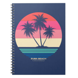 Carnet Palmiers de Zuma Beach au coucher du soleil rétro