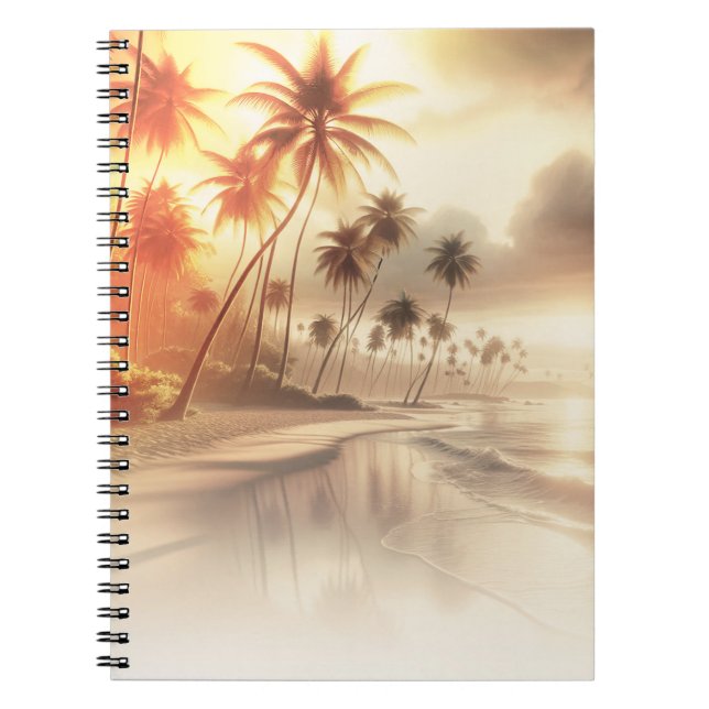 Carnet Palmiers et Plage au Coucher de Soleil Orange (Devant)