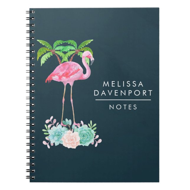 Carnet Palmiers Flamants roses roses et succulents florau (Devant)