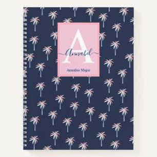 Carnet Palmiers roses sur motif marine Monogrammed