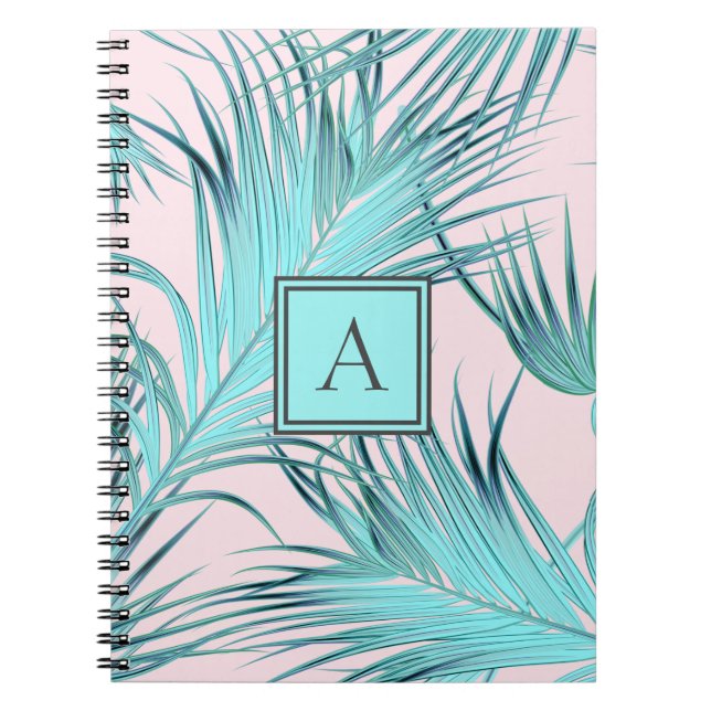 Carnet Palmiers Tropicaux Pastel Tendance Avec Monogramme (Devant)