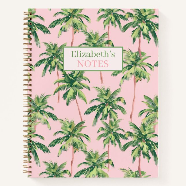 Carnet Palmiers tropicaux sur rose Personnalisé (Devant)