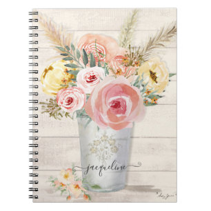 Carnet Pampas Boho Peony Floral Russe Bois Aquarelle