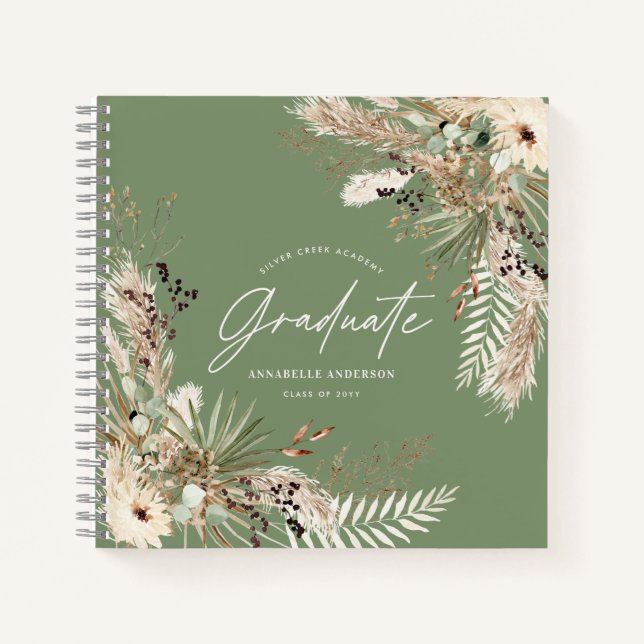 Carnet Pampas diplômée eucalyptus élégant vert sauge (Devant)