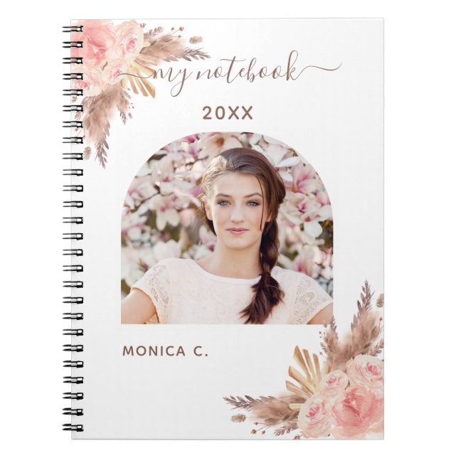 Carnet Pampas herbe rose or rose fleurs photo (Devant)