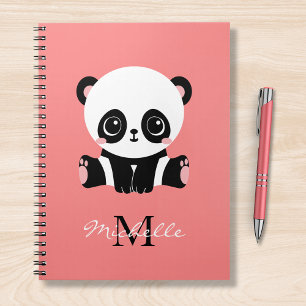 Carnet Panda à assise mignonne Monogramme Saumon personna