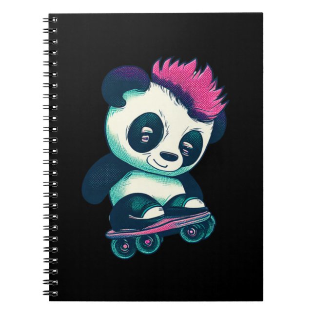 Carnet Panda bébé mignonne avec mohawk | Panda de patinag (Devant)