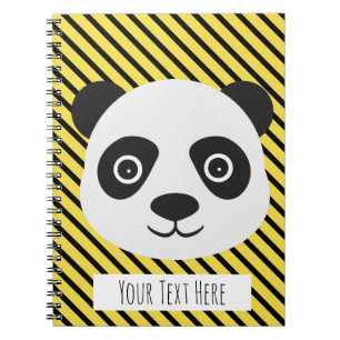 Carnet Panda Face noir et blanc Ours Jaune Texte personna