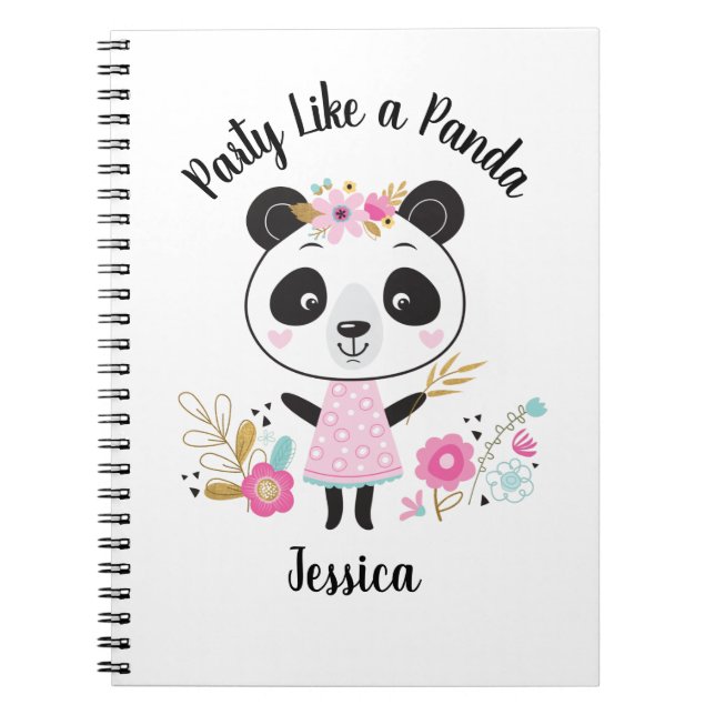 Carnet Panda fille rose mignonne personnalisée (Devant)