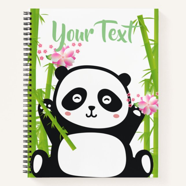 Carnet Panda heureux avec bambou et fleurs de cerisiers (Devant)