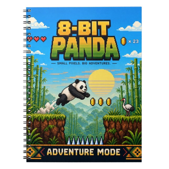 Carnet Panda, Rétro Pixel Art 8-Bit (Devant)
