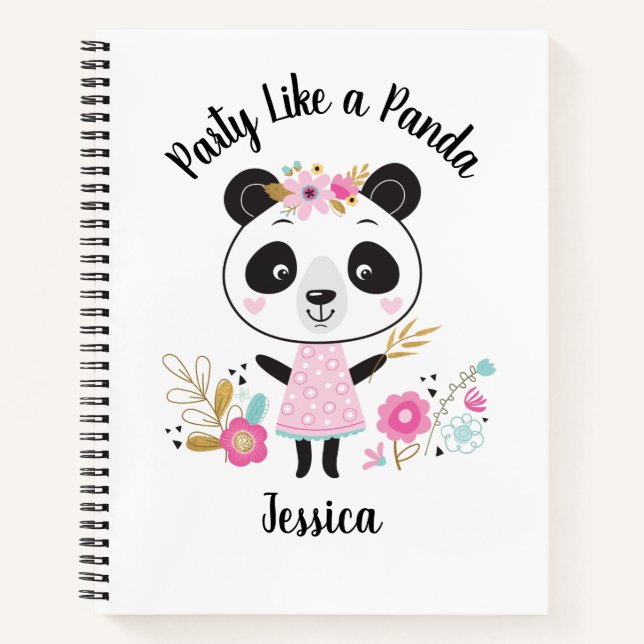 Carnet Panda rose mignon personnalisé (Devant)