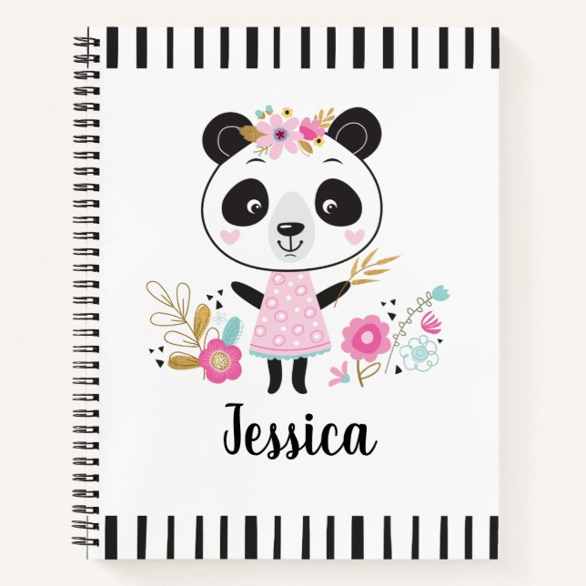 Carnet Panda rose mignon personnalisé (Devant)