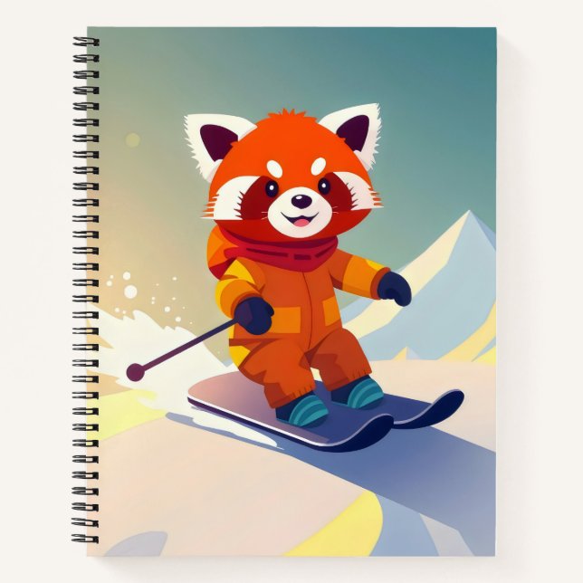 Carnet panda rouge mignon dans une tenue de snowboard col (Devant)