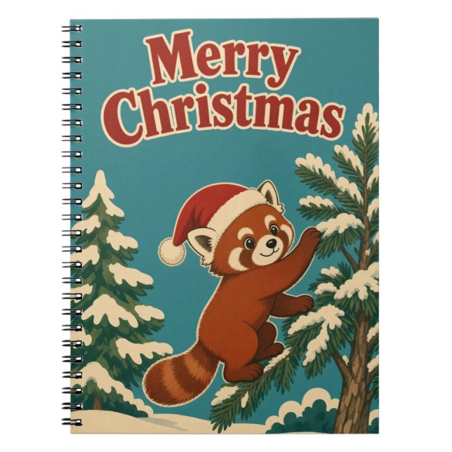 Carnet Panda roux bord de pin Noël (Devant)