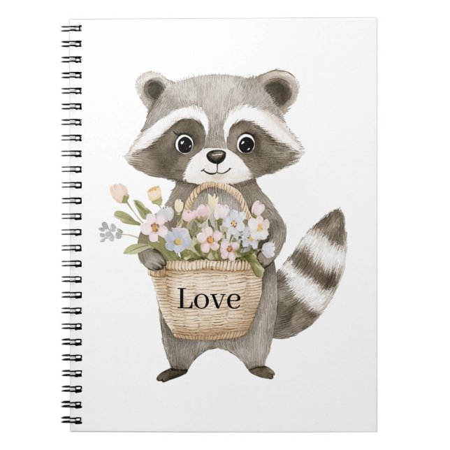 Carnet Panier de fleurs de raton laveur mignon (Devant)